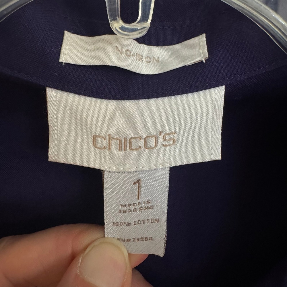 Chicos No-Iron Cotton Button Down Tunic Shirt Purple Long Sleeve Womens Size 1 - Picture 4 of 5